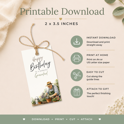 Grandad Gardening Printable Birthday Gift Tag