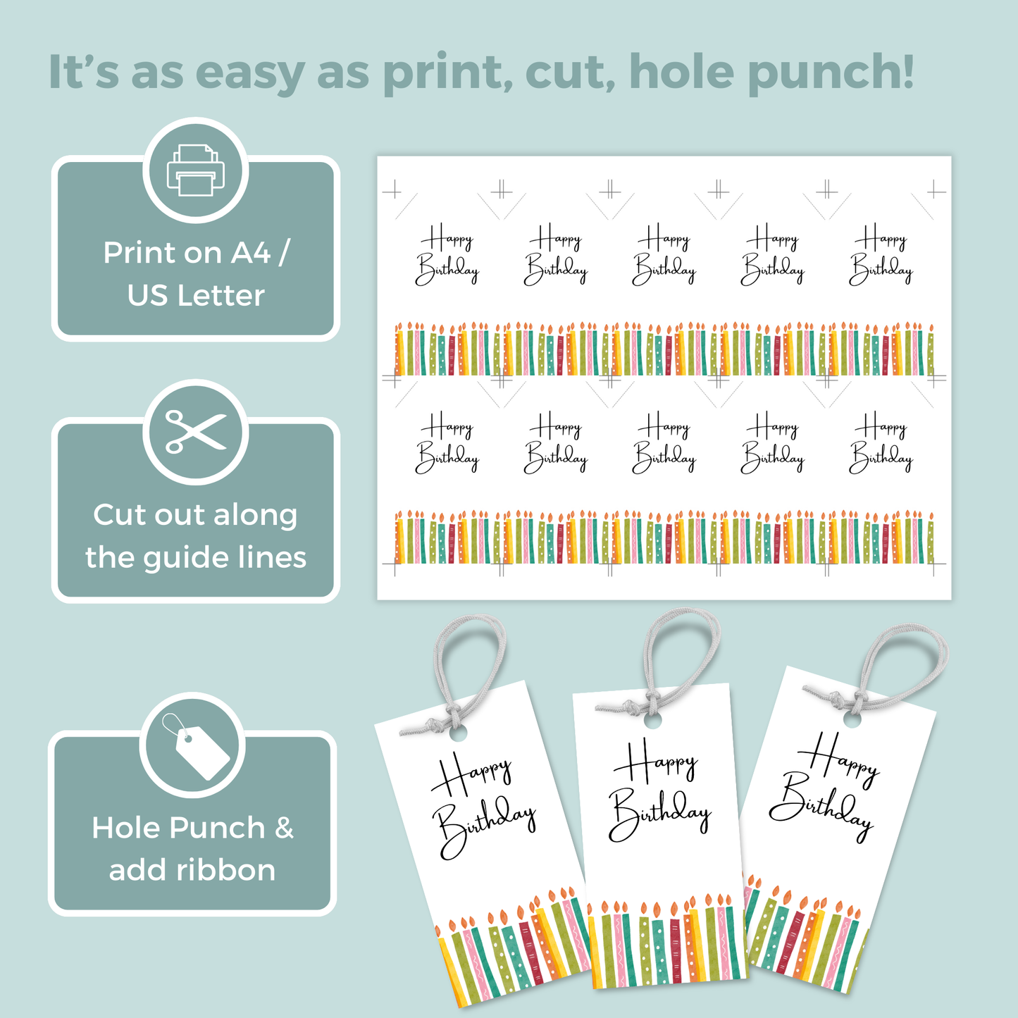 Printable Birthday Gift Tag - Candles