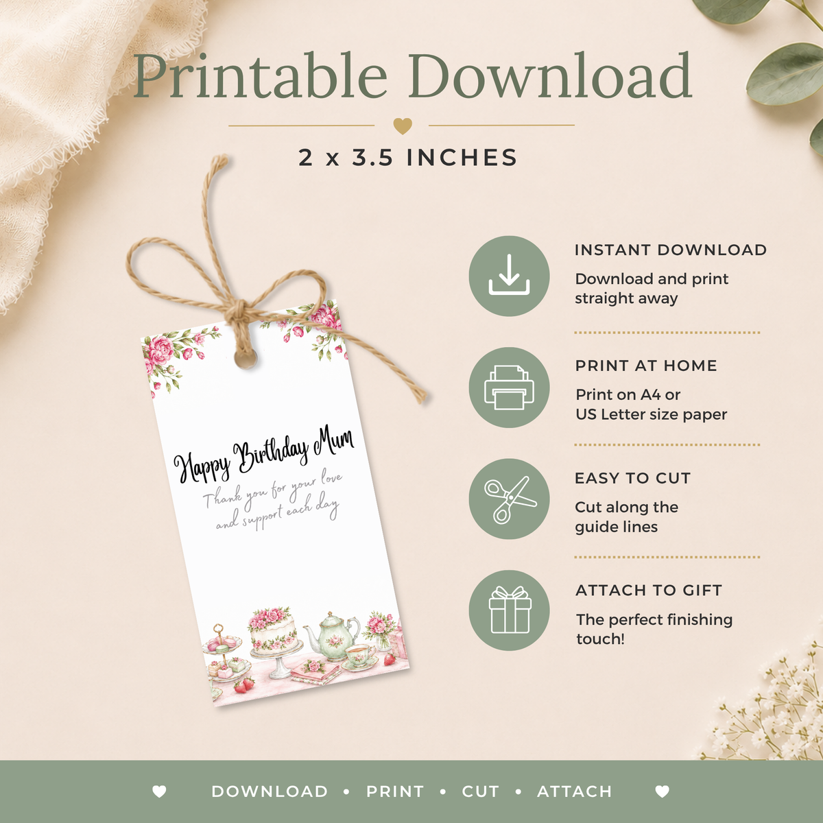 Mum Printable Birthday Gift Tag
