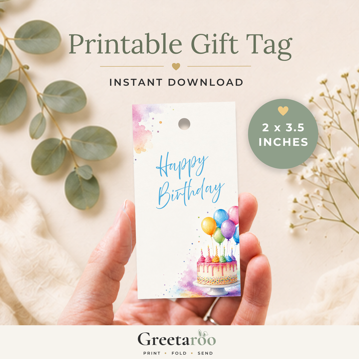 Cake and Balloons Printable Birthday Gift Tag