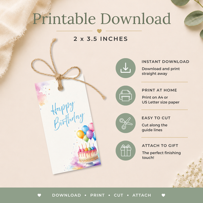 Cake and Balloons Printable Birthday Gift Tag