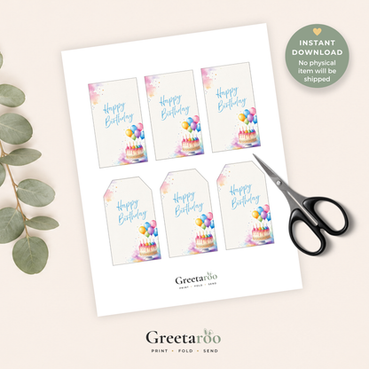 Cake and Balloons Printable Birthday Gift Tag