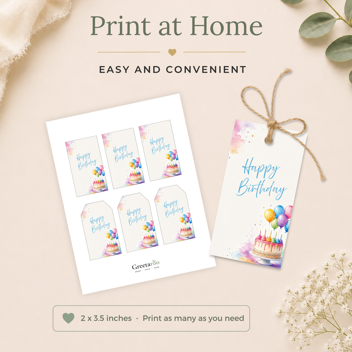 Cake and Balloons Printable Birthday Gift Tag