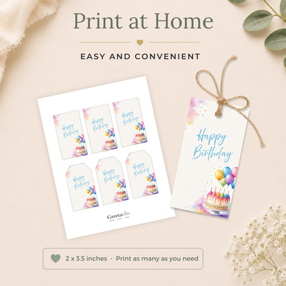 Cake and Balloons Printable Birthday Gift Tag