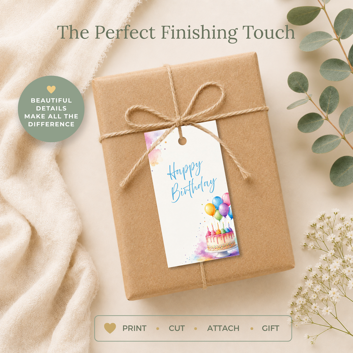 Cake and Balloons Printable Birthday Gift Tag