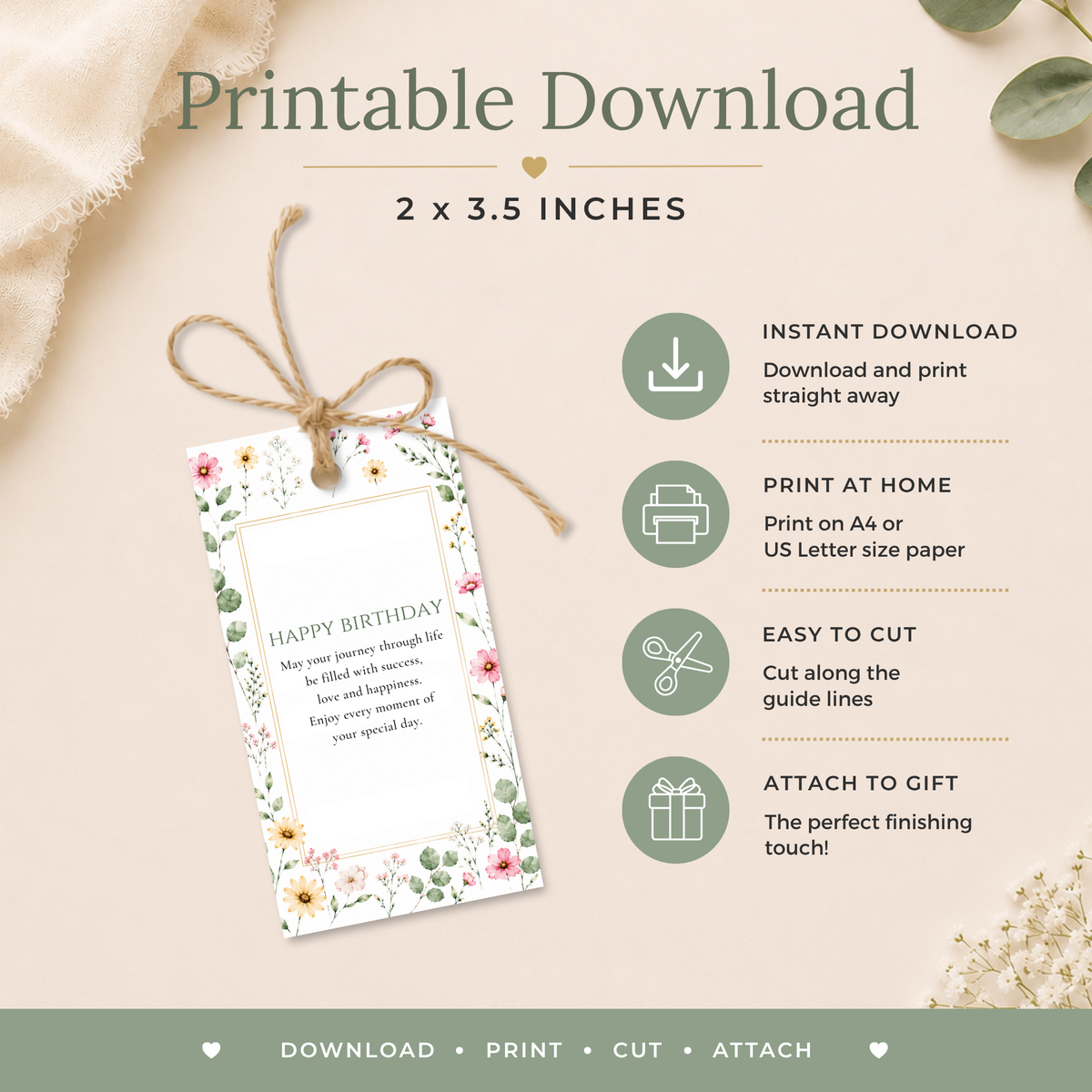 Wildflower Printable Birthday Gift Tag