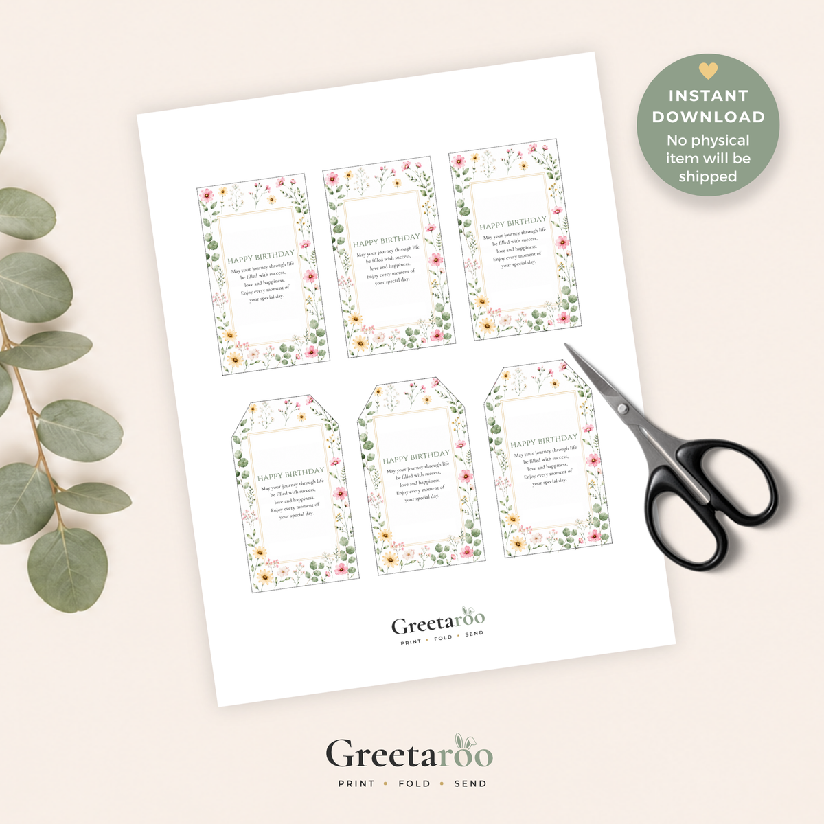 Wildflower Printable Birthday Gift Tag