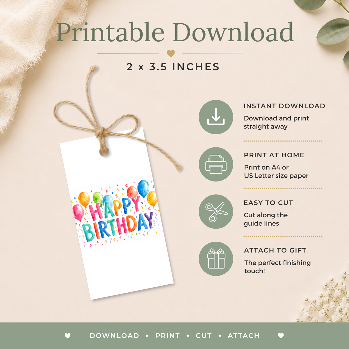 Balloon Printable Birthday Gift Tag