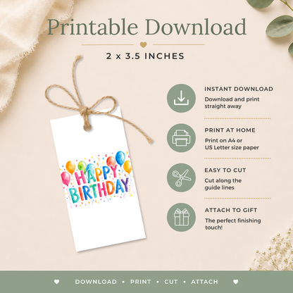 Balloon Printable Birthday Gift Tag