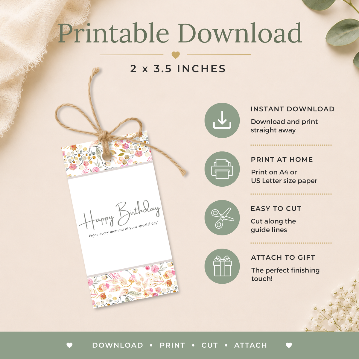Floral Printable Birthday Gift Tag