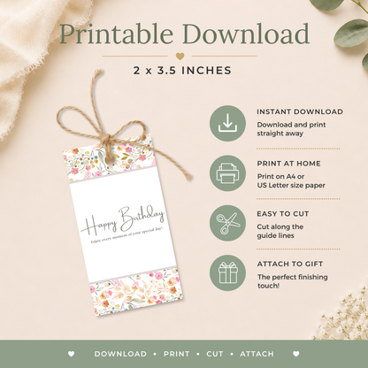 Floral Printable Birthday Gift Tag