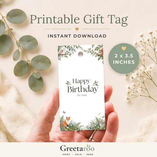 Woodland Animal Printable Birthday Gift Tag
