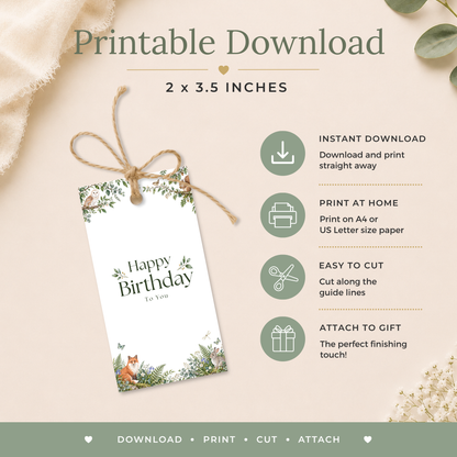 Woodland Animal Printable Birthday Gift Tag