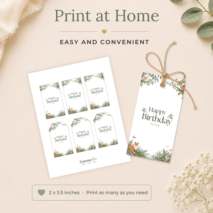 Woodland Animal Printable Birthday Gift Tag