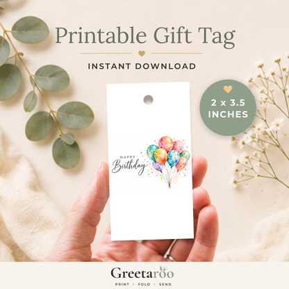 Watercolour Balloon Printable Birthday Gift Tag