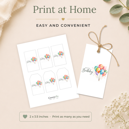 Watercolour Balloon Printable Birthday Gift Tag