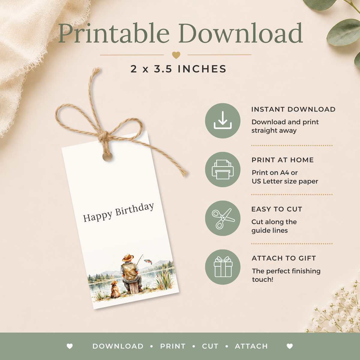 Printable Fishing Birthday Gift Tag for Him