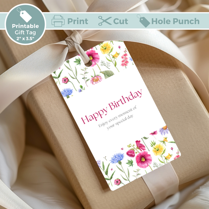 Printable Birthday Gift Tag - Pink Flowers