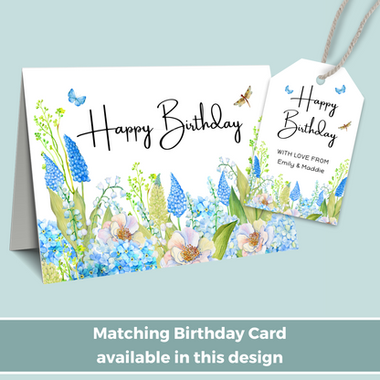 Editable Birthday Gift Tag - Blue Flowers