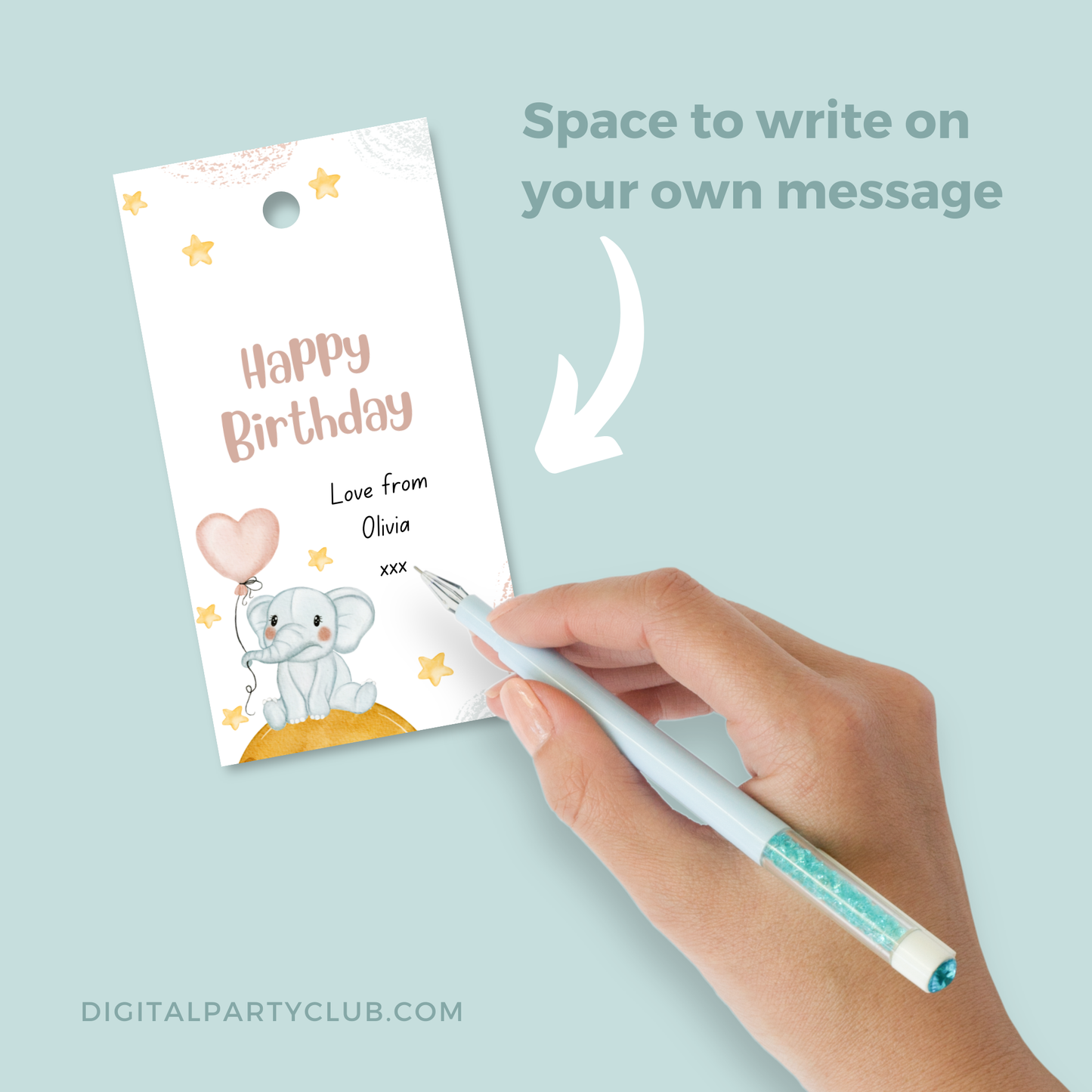 Printable Birthday Gift Tag - Elephant