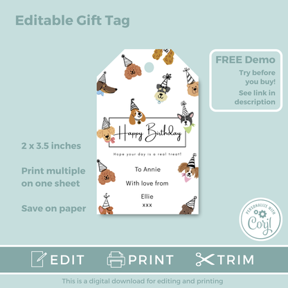 Editable Birthday Gift Tag - Dog