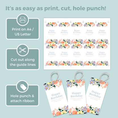 Printable Birthday Gift Tag - Flowers