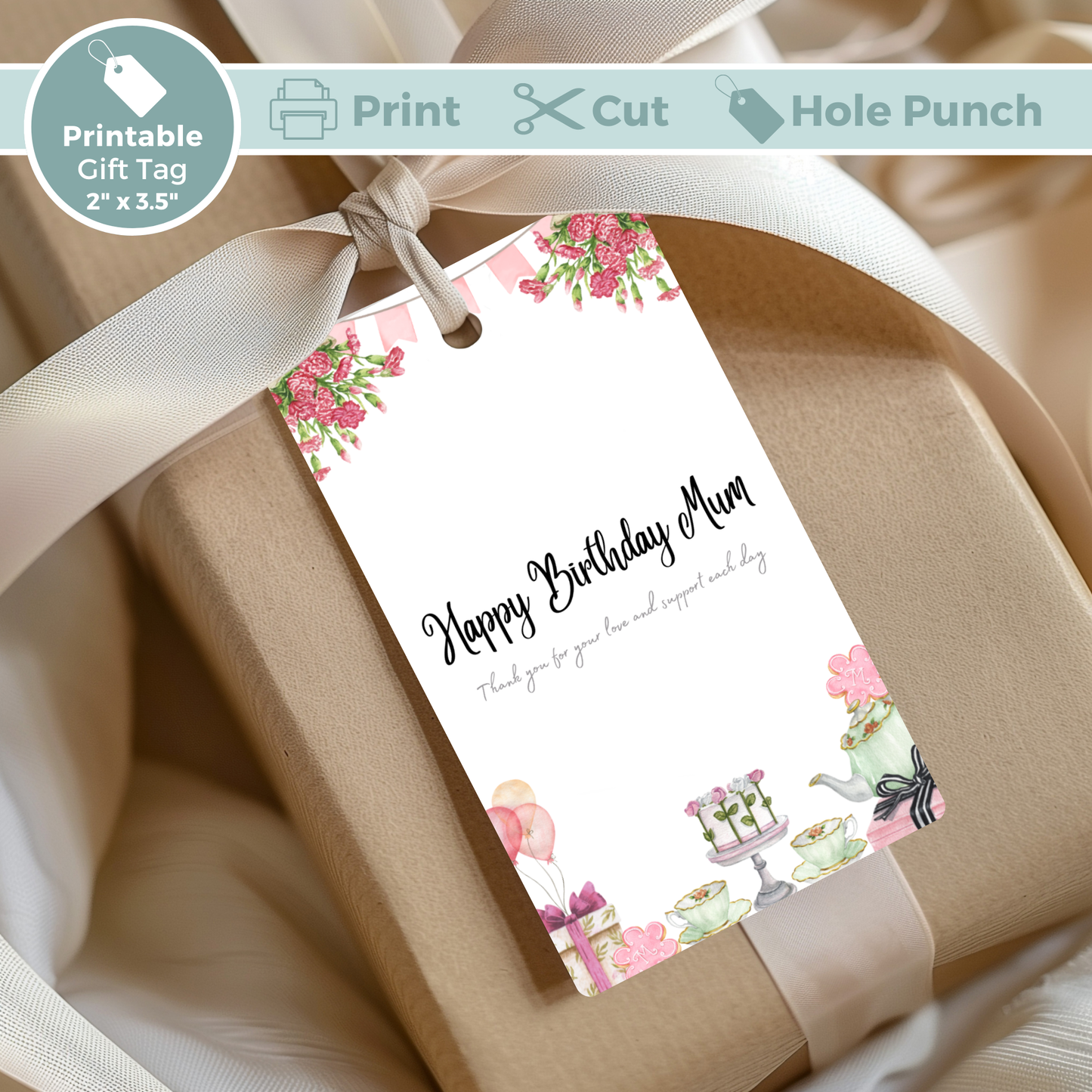 Printable Birthday Gift Tag - Tea Party