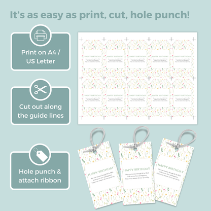 Printable Birthday Gift Tag - Pretty Flowers