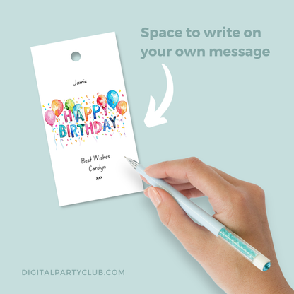 Printable Birthday Gift Tag - Vibrant Balloons