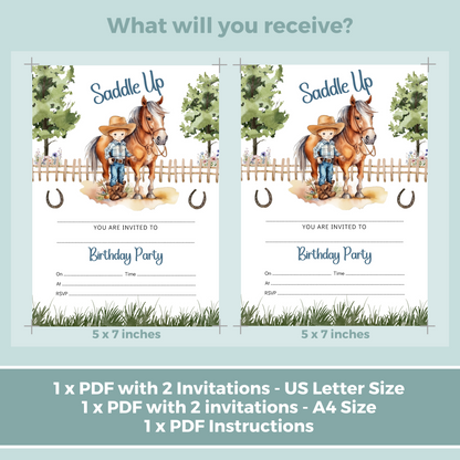 Printable Fill In Birthday Invitation - Saddle Up Boy