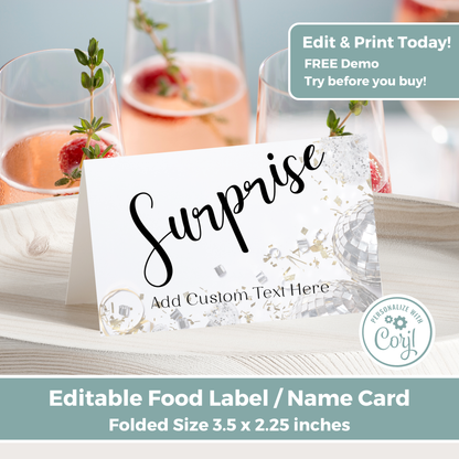Editable Birthday Food Label / Name Card - Surprise