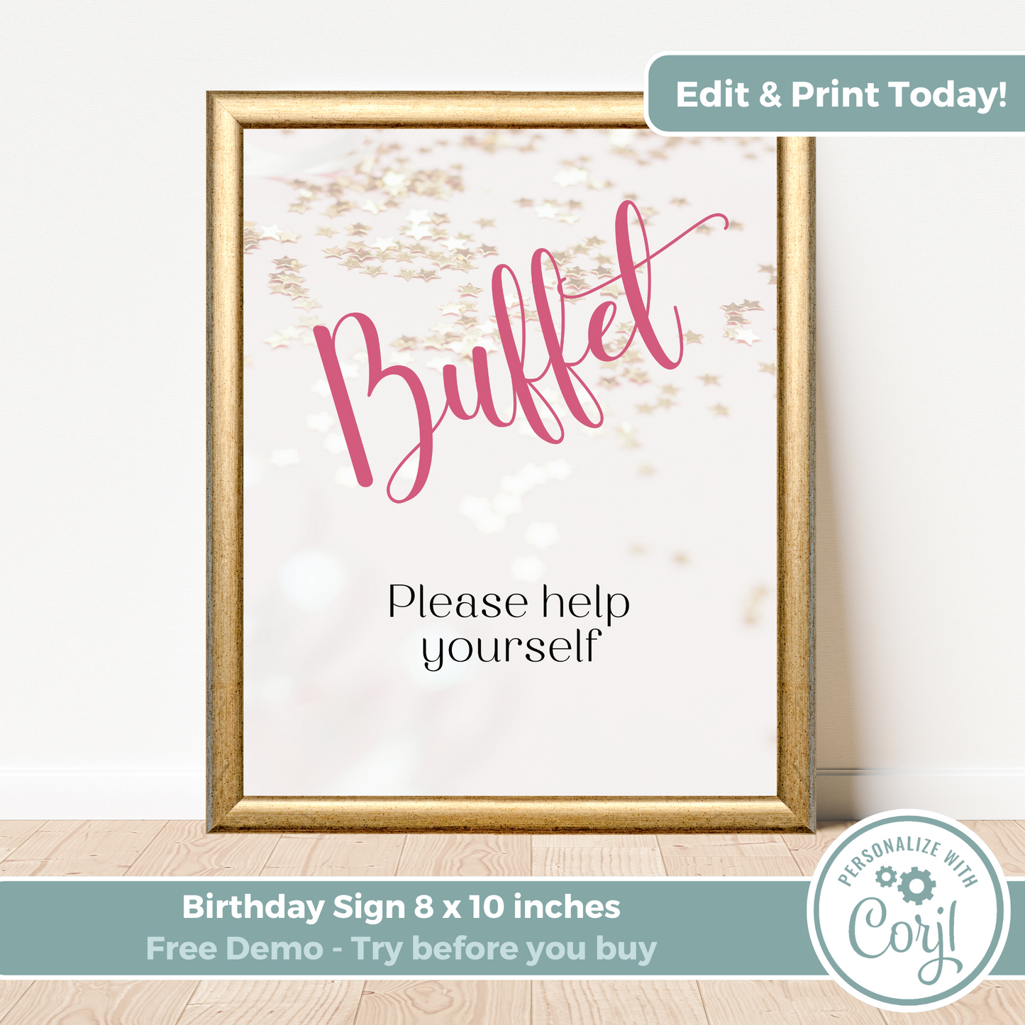 Printable Birthday Buffet Sign - Surprise Pink