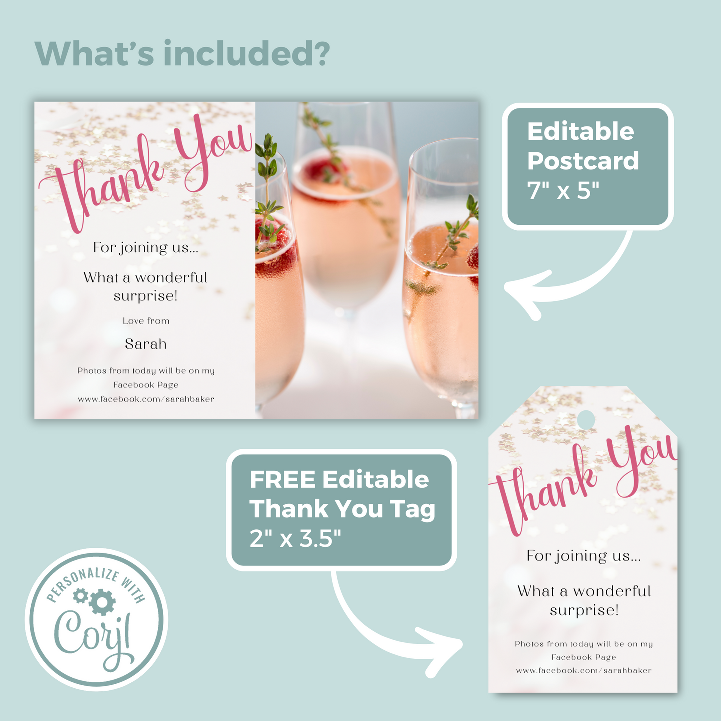 Editable Thank You Card - Surprise Pink