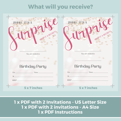 Printable Fill In Birthday Invitation - Surprise Pink