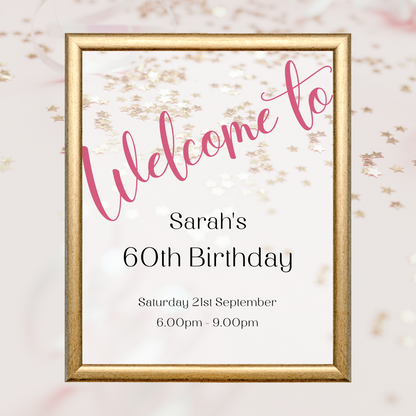 Editable Birthday Welcome Sign - Surprise Pink