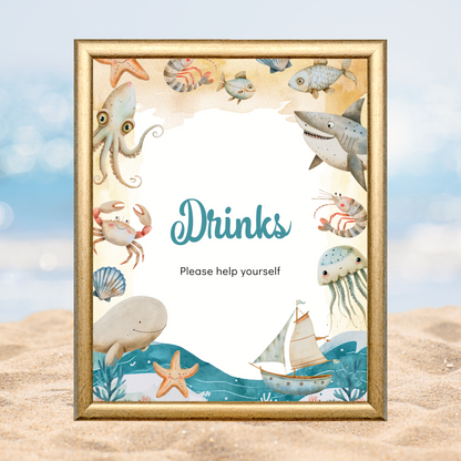 Printable Birthday Drinks Sign - Under the Sea Boy