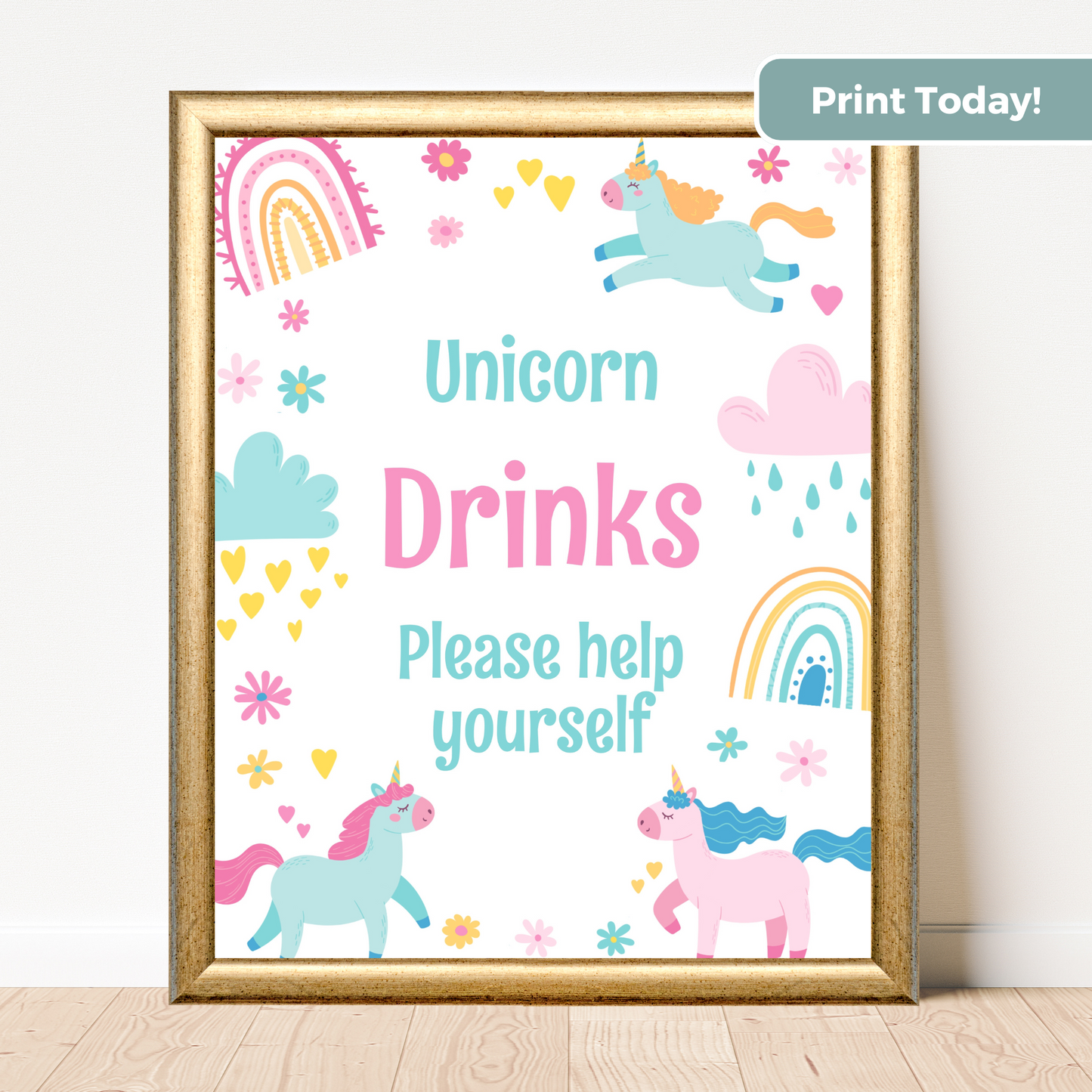 Printable Birthday Drinks Sign - Unicorn