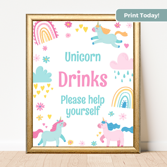 Printable Birthday Drinks Sign - Unicorn