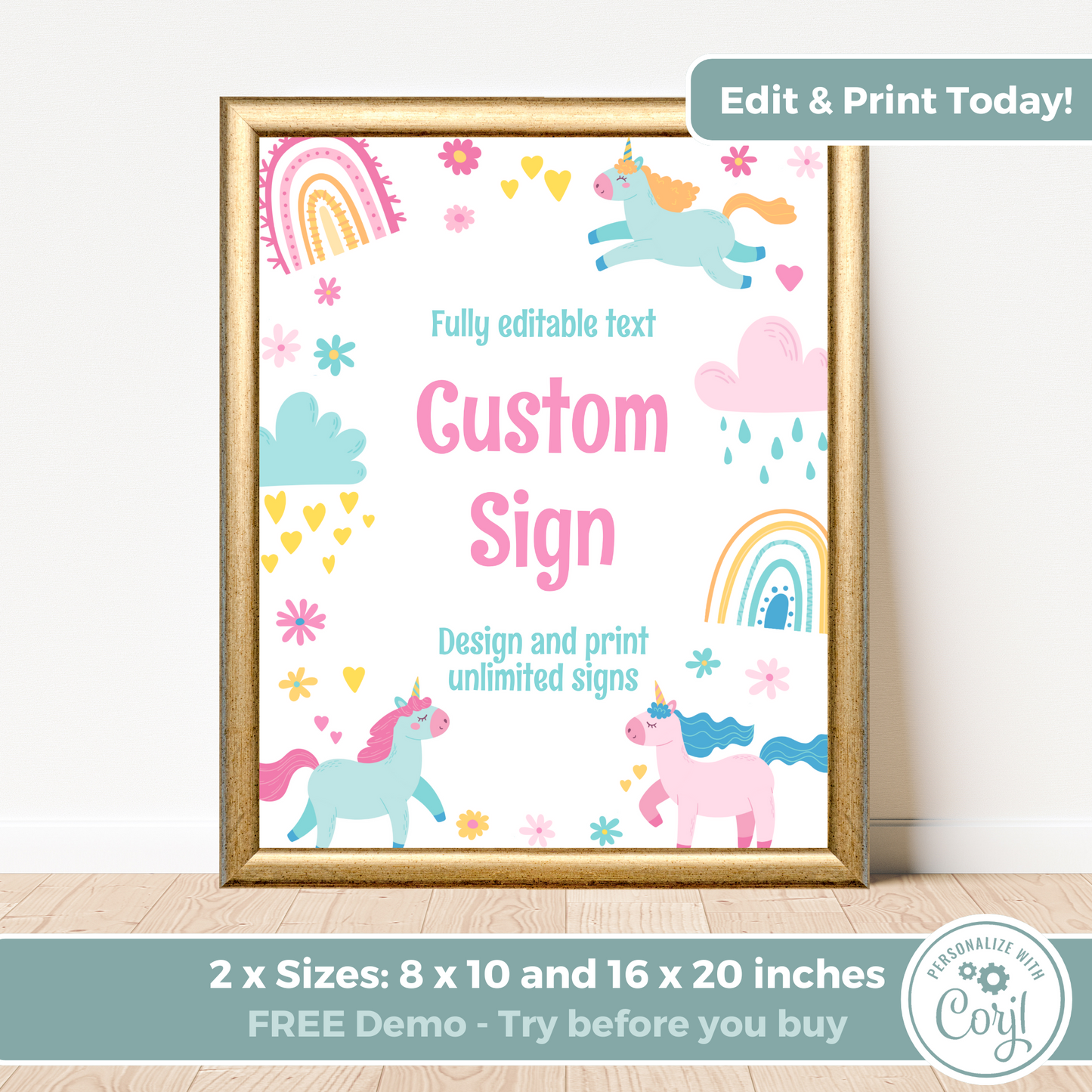 Editable Birthday Custom Sign - Unicorn