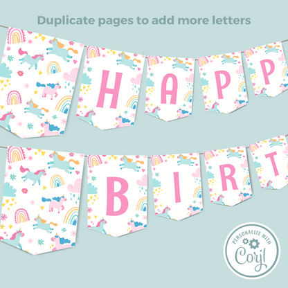 Editable Birthday Banner - Unicorn