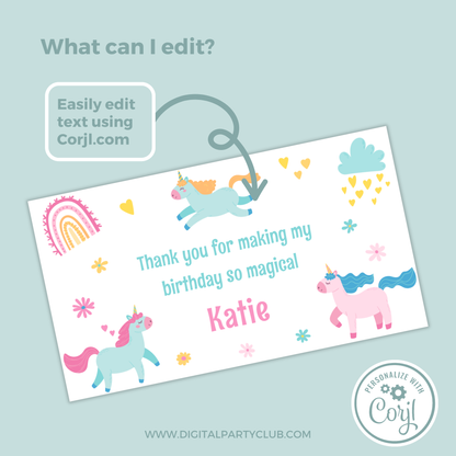 Editable Birthday Gable Box Label - Unicorn