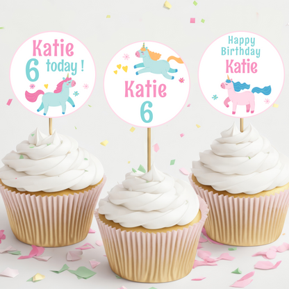Editable Birthday Cupcake Toppers - Unicorn