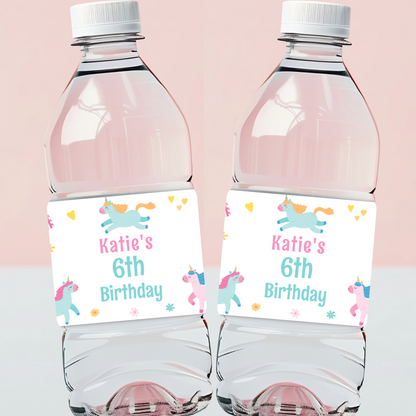Editable Birthday Water Bottle Label - Unicorn
